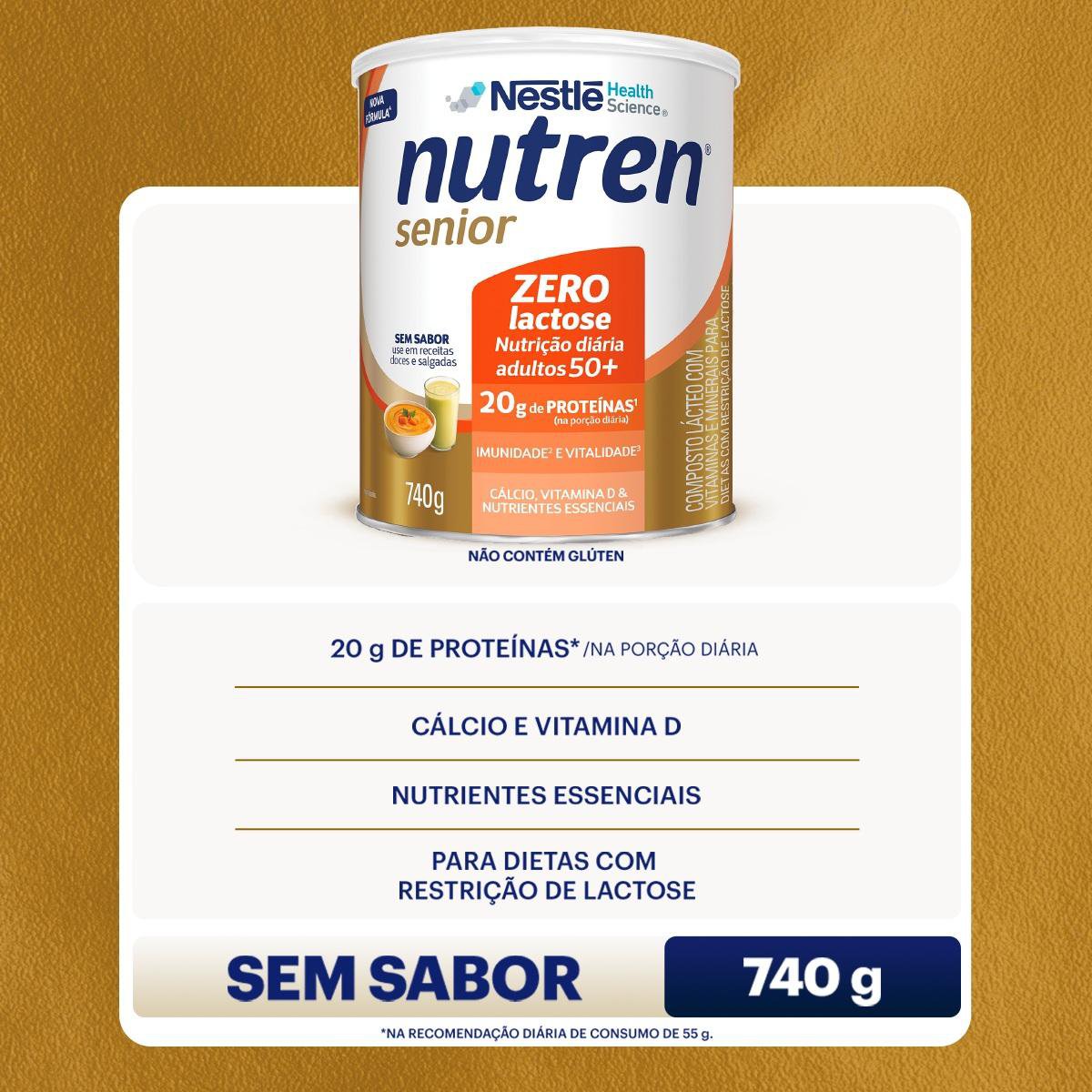 NUTREN SENIOR SEM SABOR ZERO LACTOSE 740G - Imagem 2