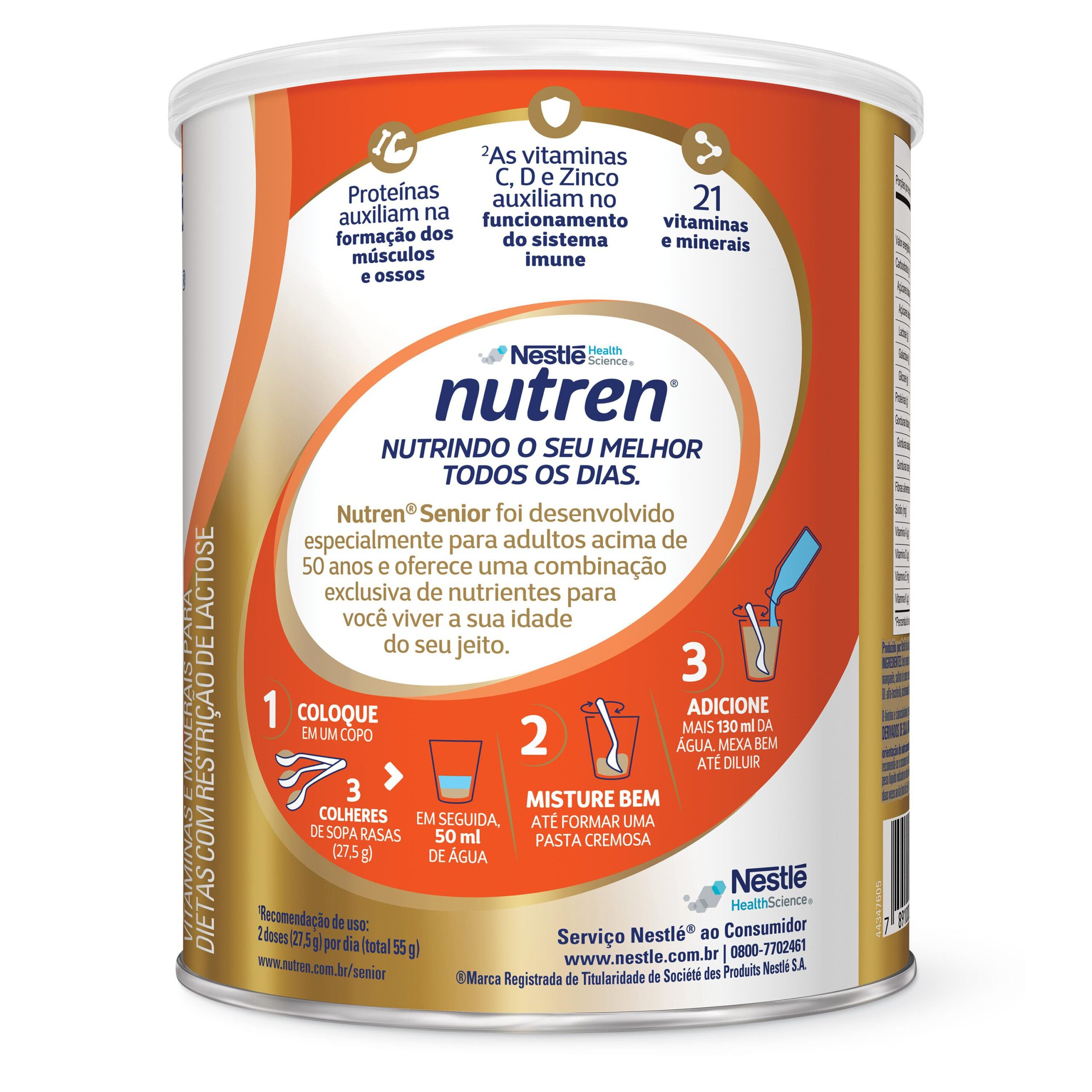 NUTREN SENIOR SEM SABOR ZERO LACTOSE 740G - Imagem 3